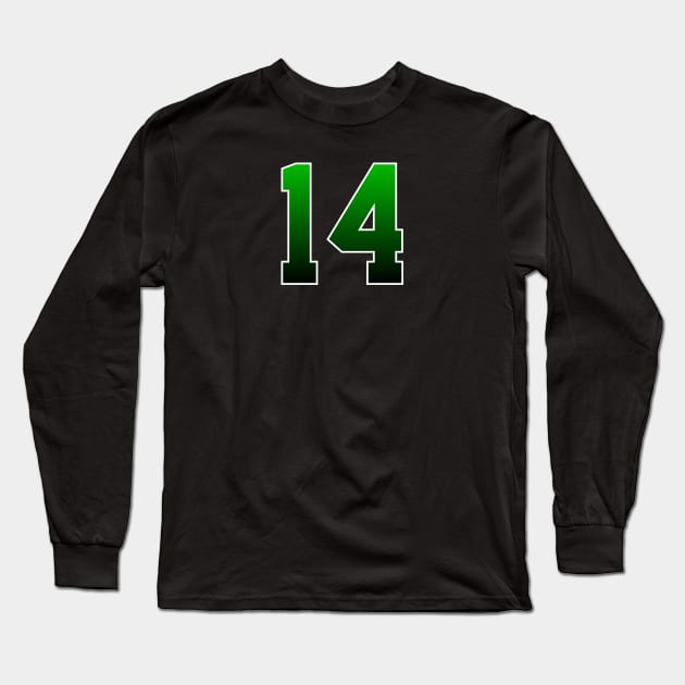 Green Number 14 Long Sleeve T-Shirt by Ericokore